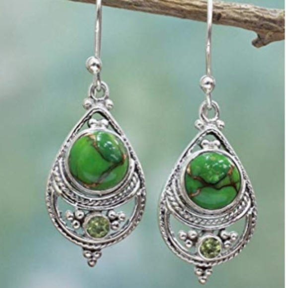 C.C. Boutique Jewelry - NWT Turquoise Teardrop Forest Silver Earrings